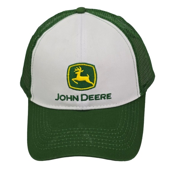 John Deere Hat Green White Mesh Trucker Cap Snapback Leaping Deer Logo Farm NWOT - Picture 2 of 5
